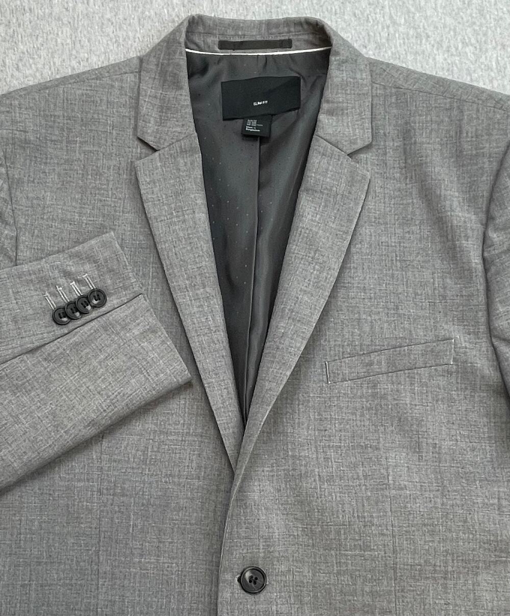 H&M Blazer Mens 44R Gray Stretch 2-Button Single Breast Slim Fit Lined